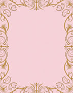Ornate Gold Flourish Pink Background Rug