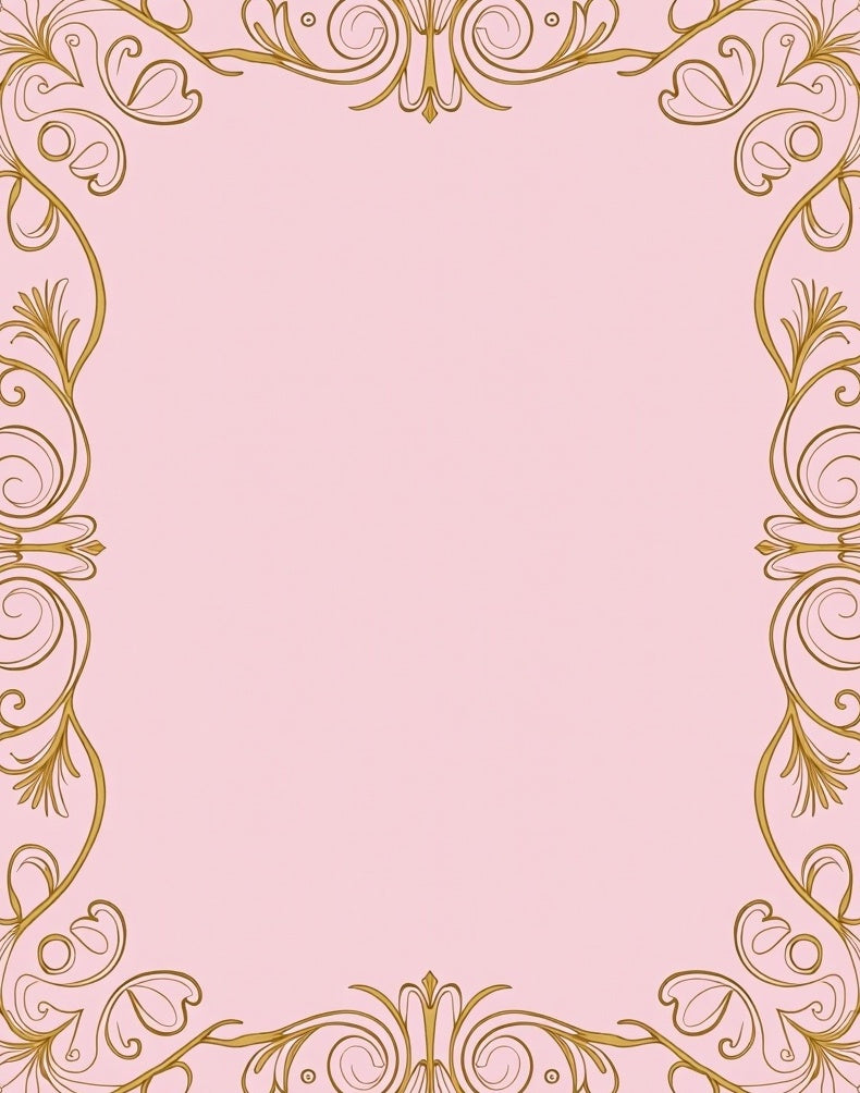 Ornate Gold Flourish Pink Background Rug