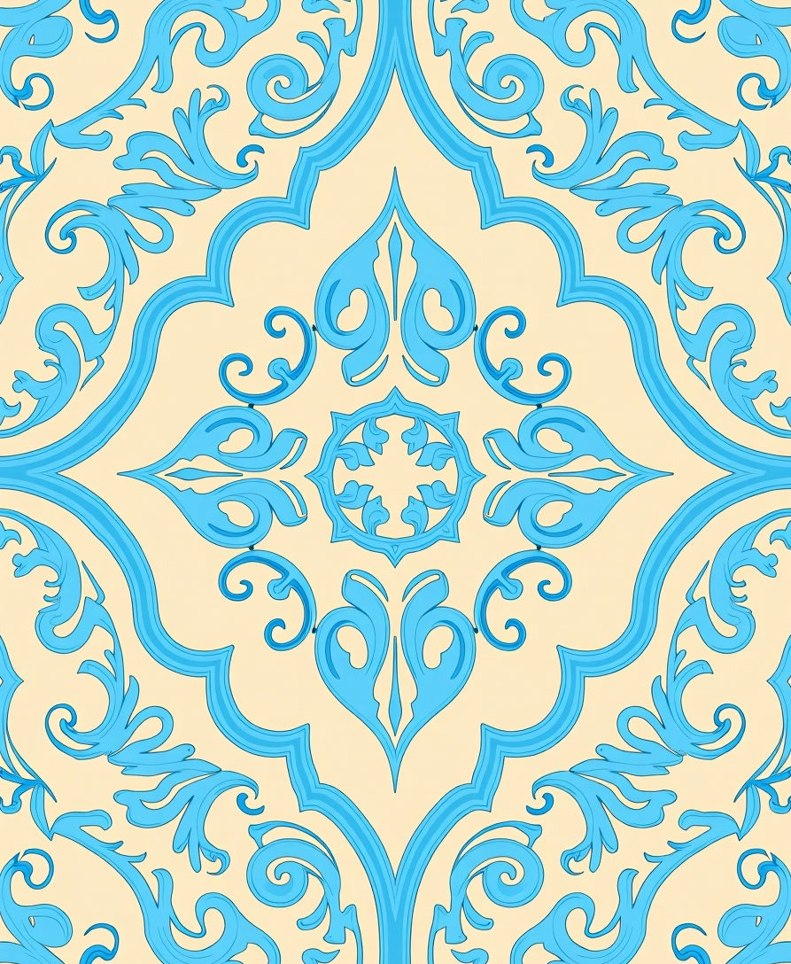 Azure Swirls Floral Pattern Rug