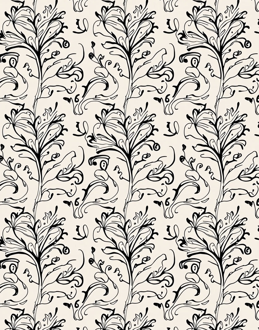 Elegant Black White Floral Swirl Rug