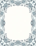 Pale Blue Floral Vine Swirl Border Rug