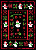 Festive Red Green Snowman Snowflakes Rug