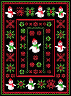 Festive Red Green Snowman Snowflakes Rug