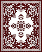 Intricate Floral Scrollwork Red and White Rug