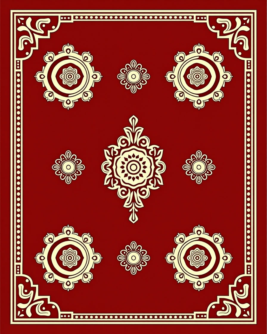Maroon Floral Medallion Traditional Rug Design Rug