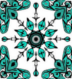 Artistic Teal Black Mandala Pattern Rug