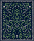 Dark Blue Botanical Print Butterfly Rug