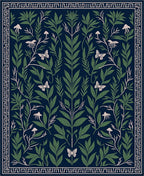 Dark Blue Botanical Print Butterfly Rug