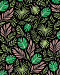 Tropical Pink Green Leafy Black Rug