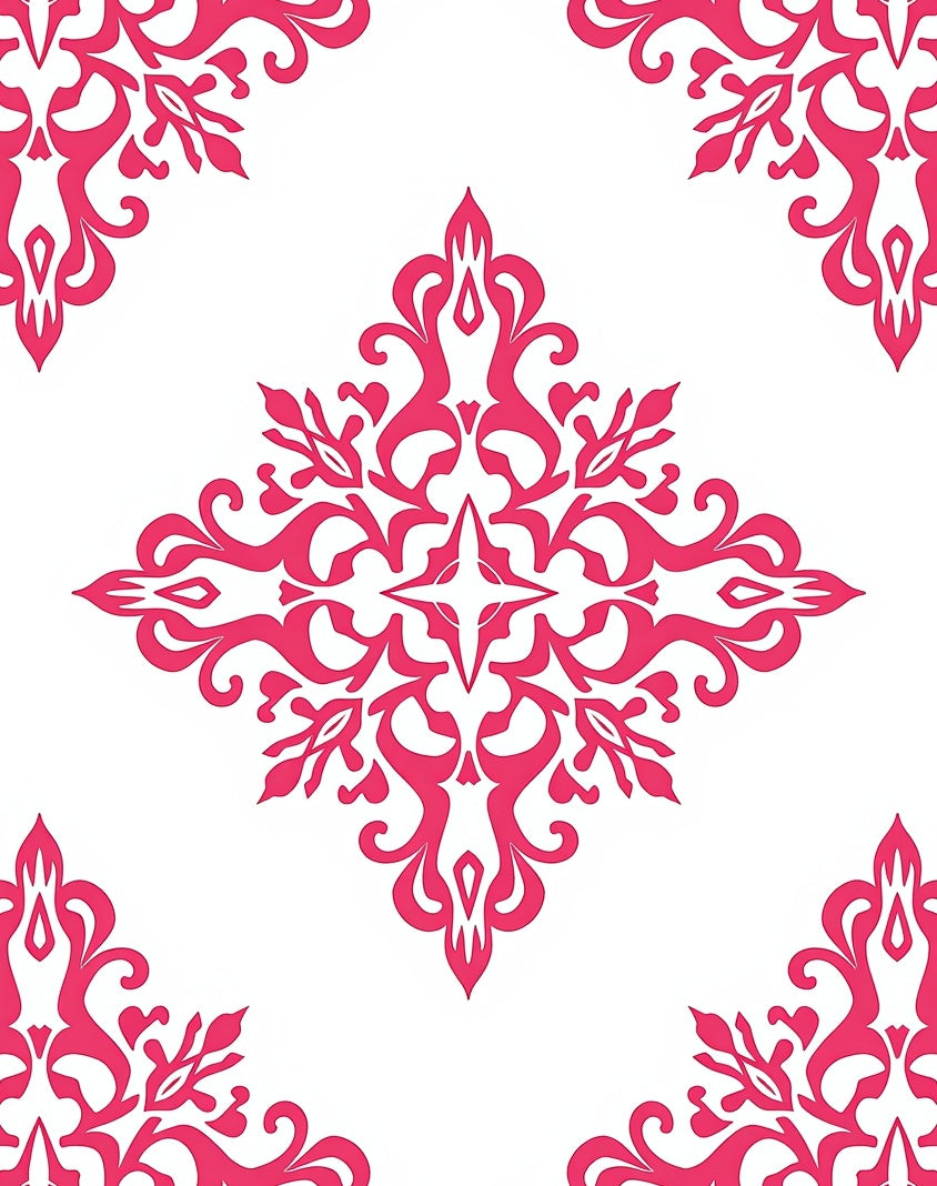Bright Pink Contemporary Floral Medallion Rug