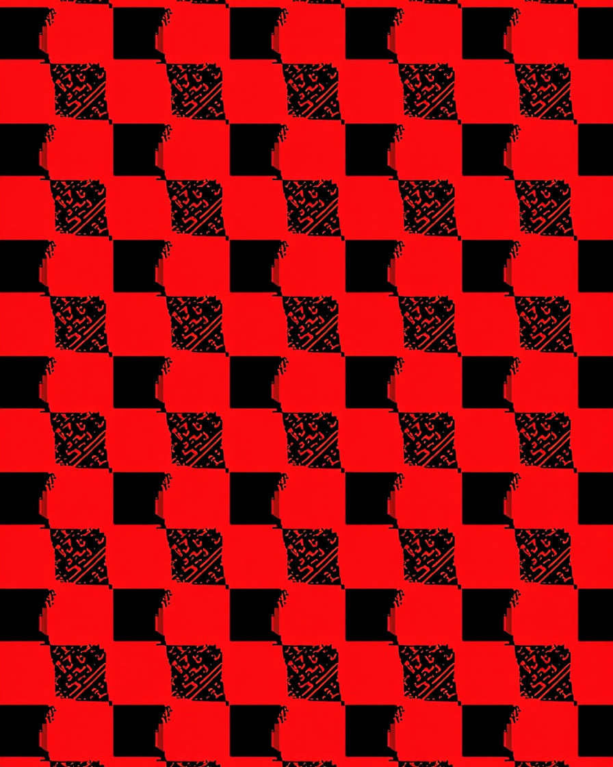 Bold Red Black Checkered Abstract Design Rug