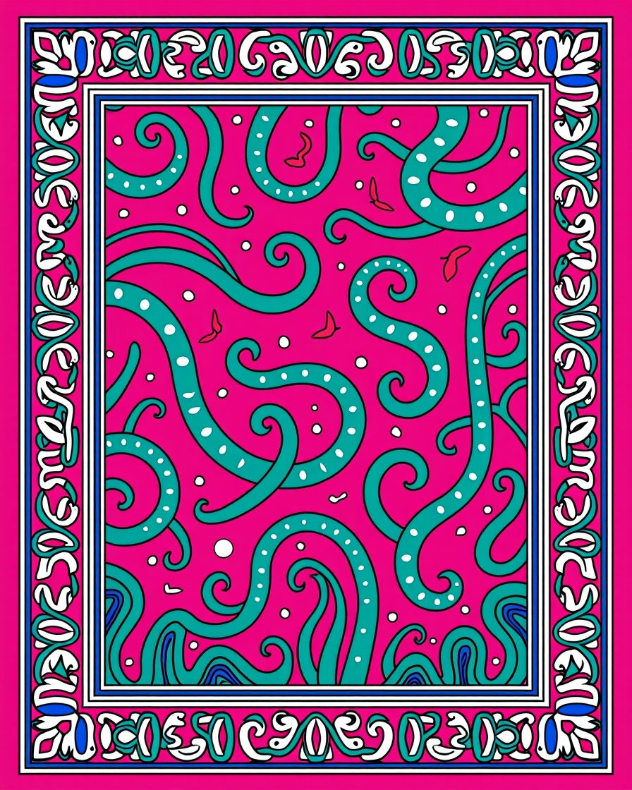 Whimsical Green Tentacles Pink Pattern Rug