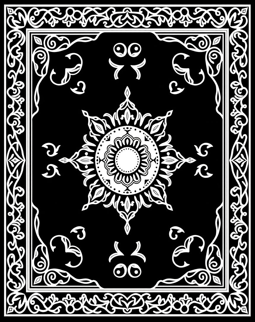 Intricate Black and White Mandala Pattern Rug