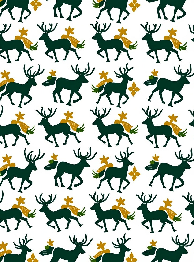 Dark Green Antlered Deer With Gold Accent Rug