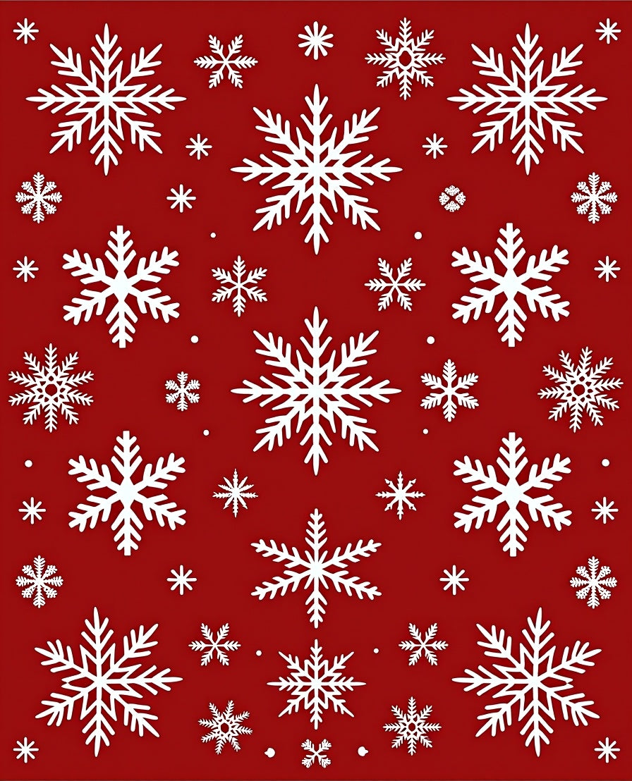 White Snowflakes on Red Background Rug