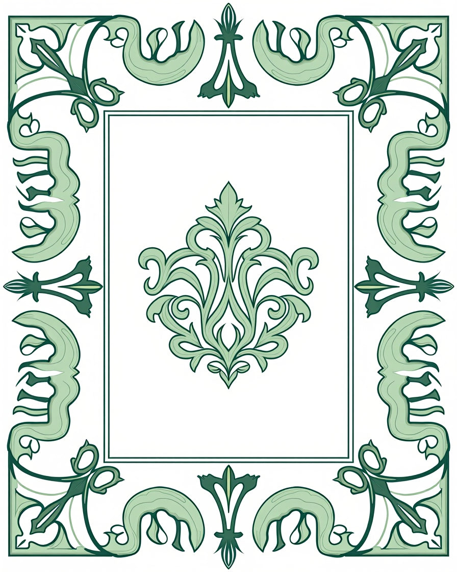Elegant Green Floral Border Design Rug