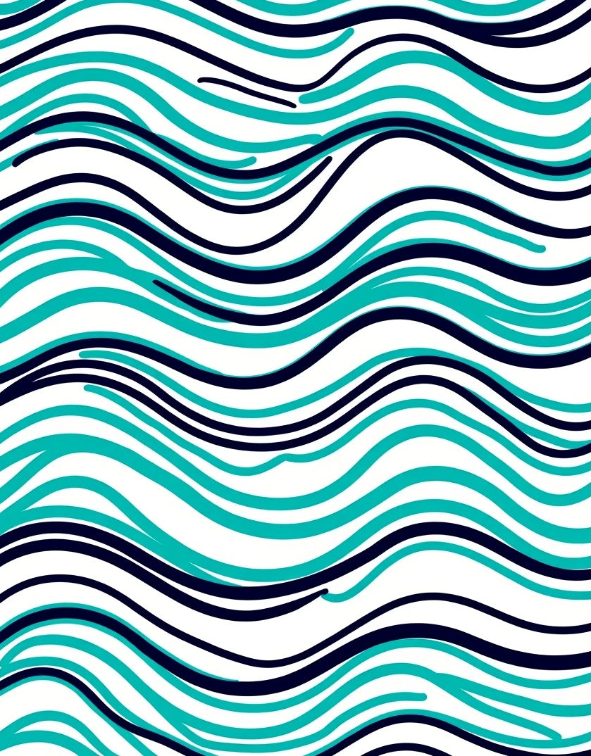 Aqua Navy Wavy Lines Pattern Rug