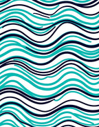 Aqua Navy Wavy Lines Pattern Rug