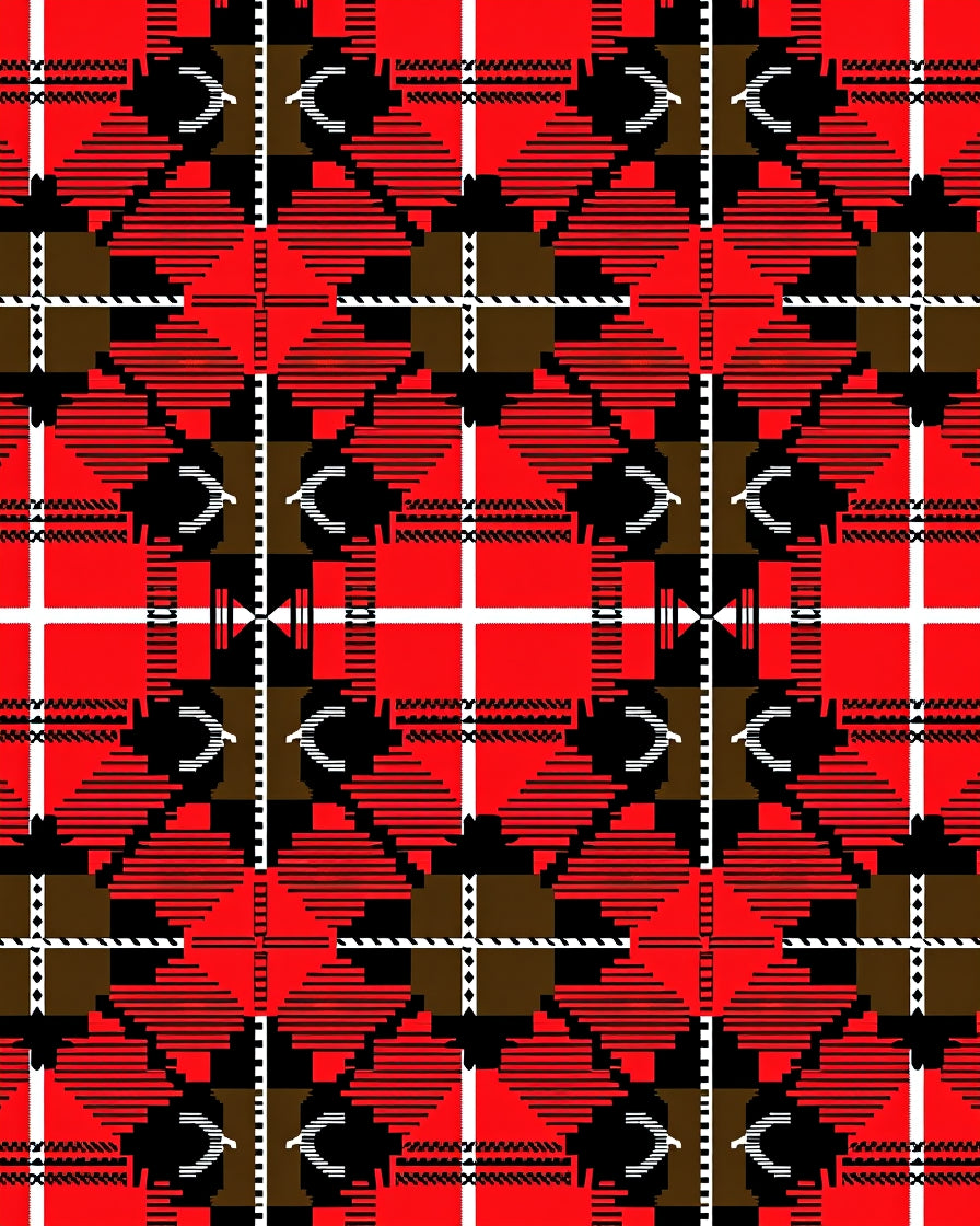 Bold Red Checkered Diamond Pattern Rug