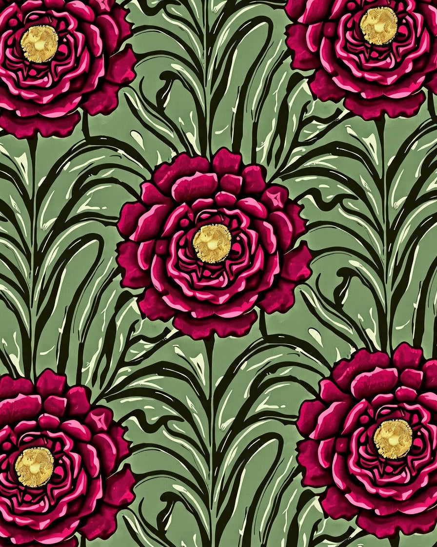 Dramatic Floral Pattern Art Nouveau Rug