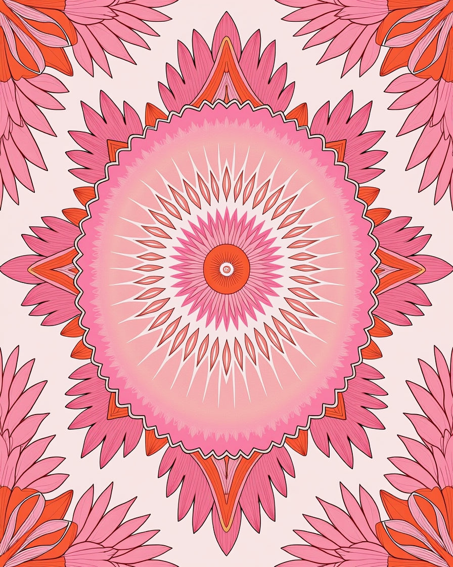 Radiant Pink Orange Floral Mandala Design Rug