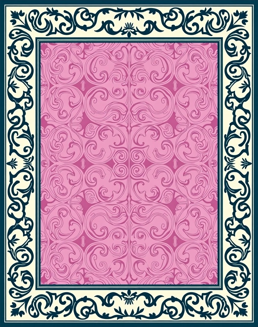 Pink Floral Ornate Border Rug