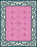 Pink Floral Ornate Border Rug
