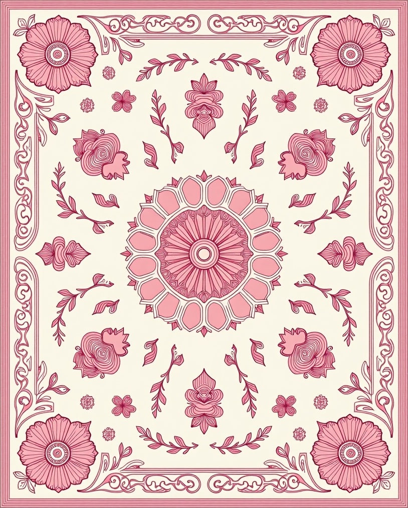 Pink Floral Medallion Mandala Tile Design Rug