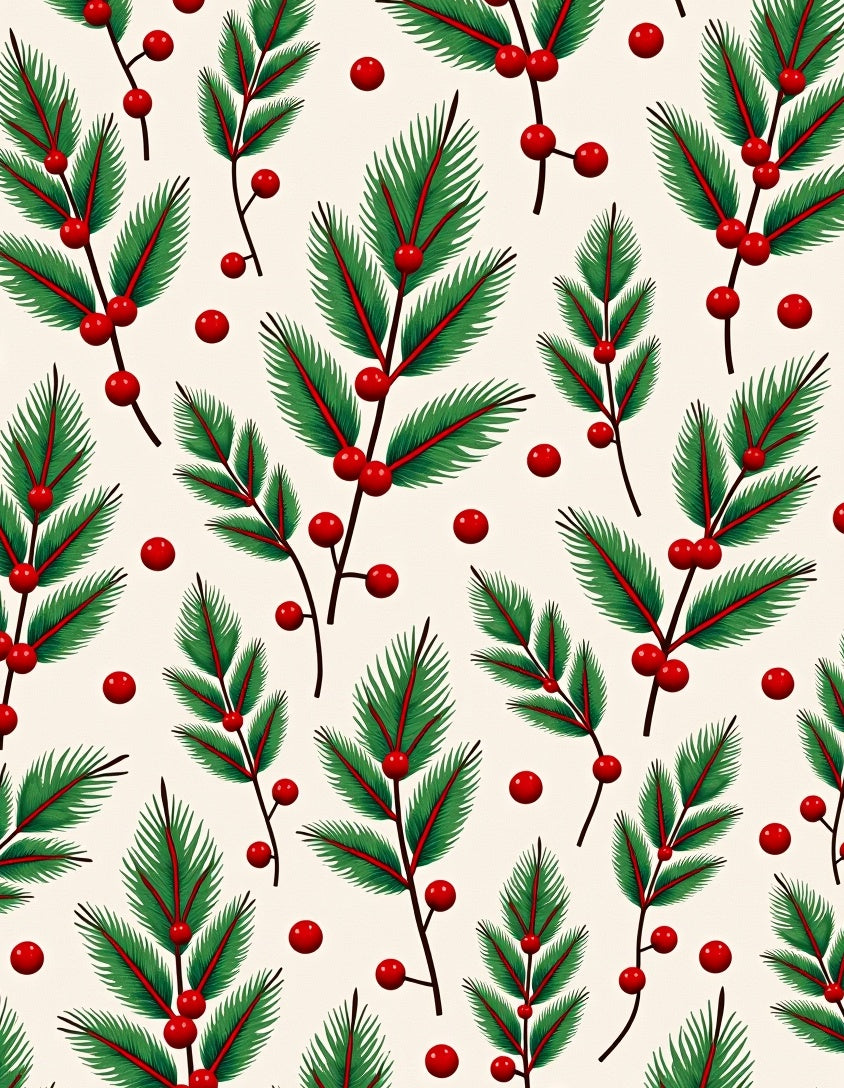 Evergreen Sprig Berry Pattern Rug