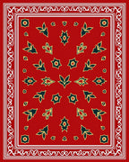 Red Starburst And Leaf Pattern Design Rug