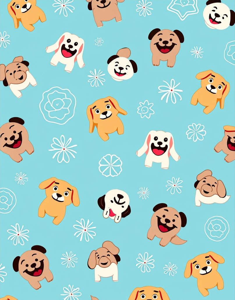 Happy Puppy And Flower Pattern Rug