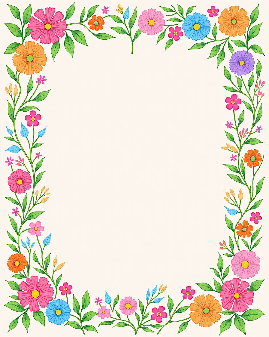 Vibrant Floral Border Design Rug