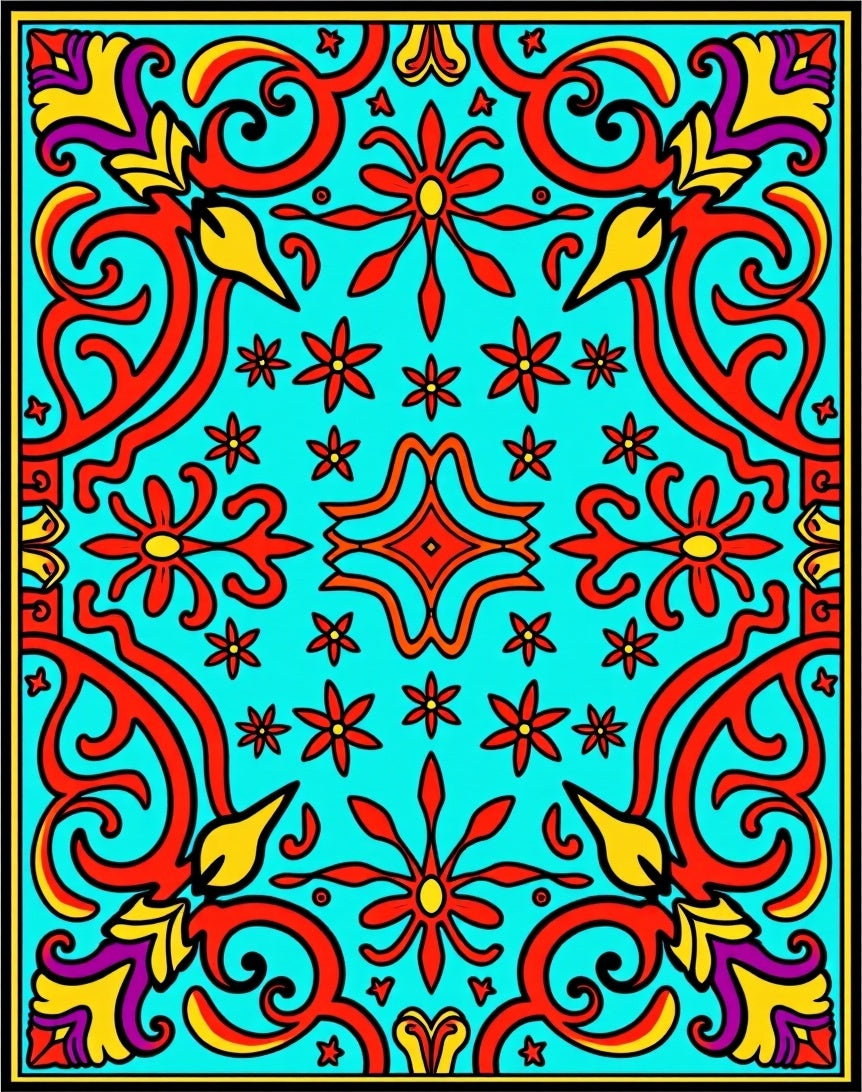 Vibrant Floral Swirls Mandala Design Rug