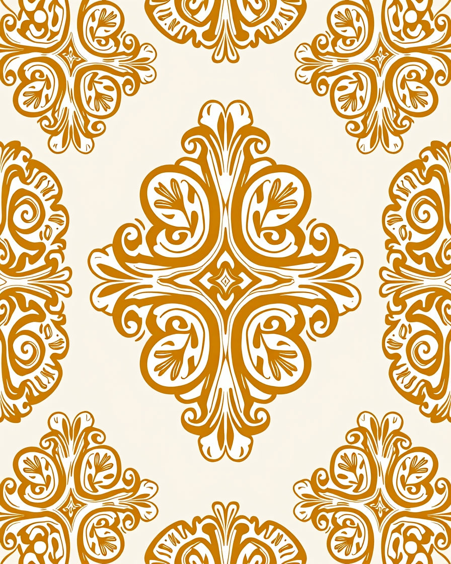 Gold Ornate Scrollwork Pattern Rug