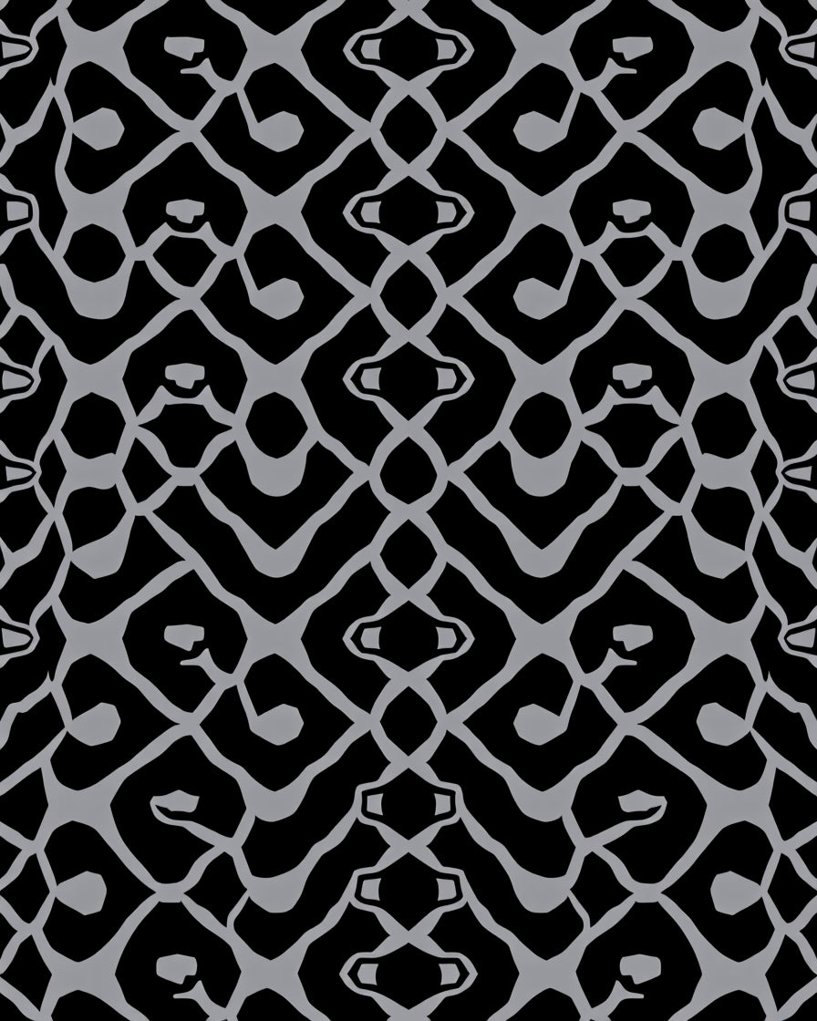 Abstract Black Gray Chainlink Pattern Rug