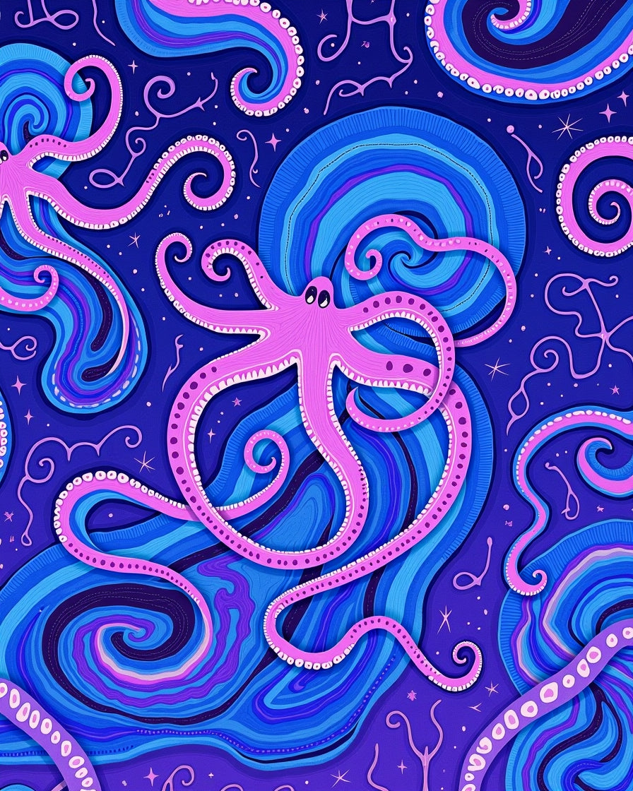 Vibrant Octopus Spiral Swirl Design Rug