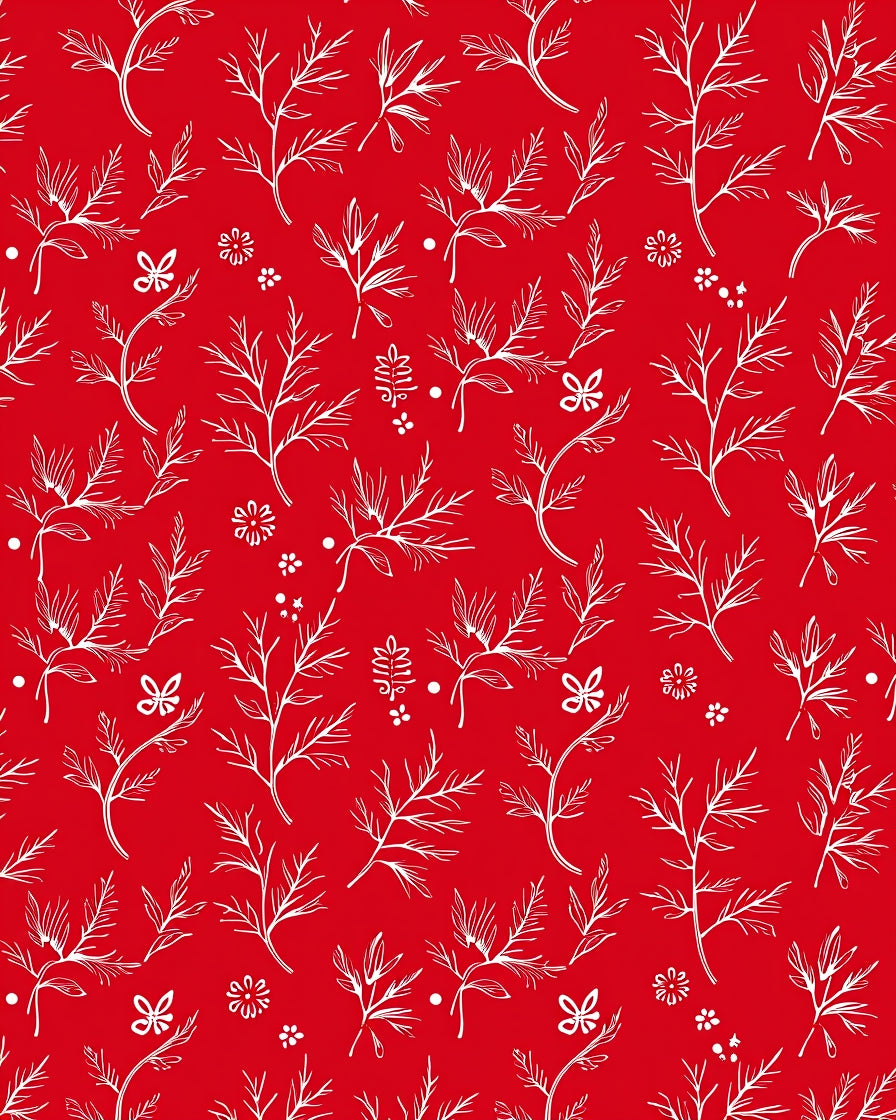 Delicate Floral Branches White on Red Rug