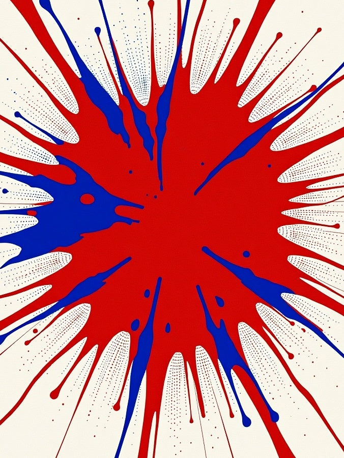 Red Blue Paint Splatter Abstract Rug