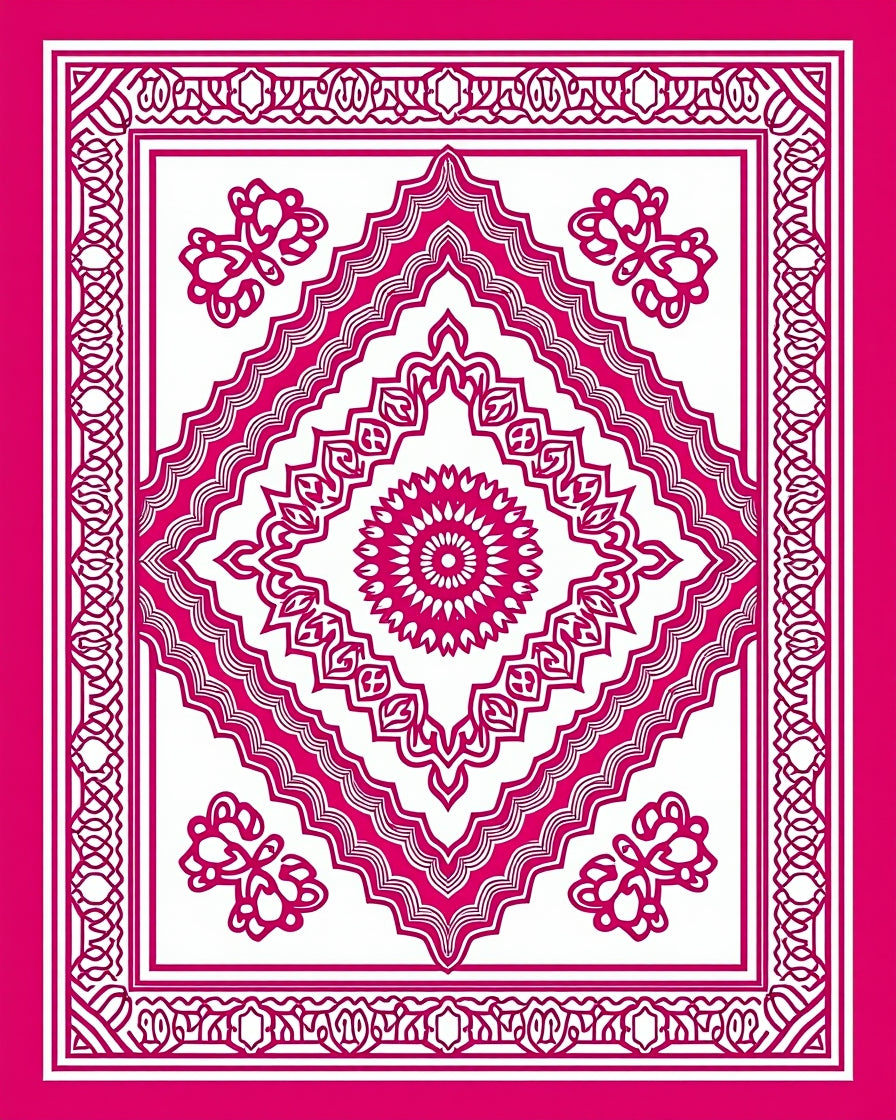 Fuchsia And White Intricate Medallion Rug