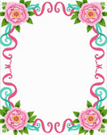 Pink Rose floral ribbon Border Design Rug