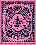 Pink Navy Floral Mandala Pattern Rug
