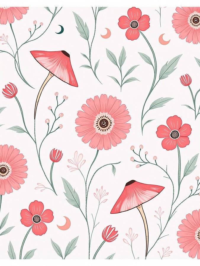 Whimsical Floral Mushroom Pattern Rug