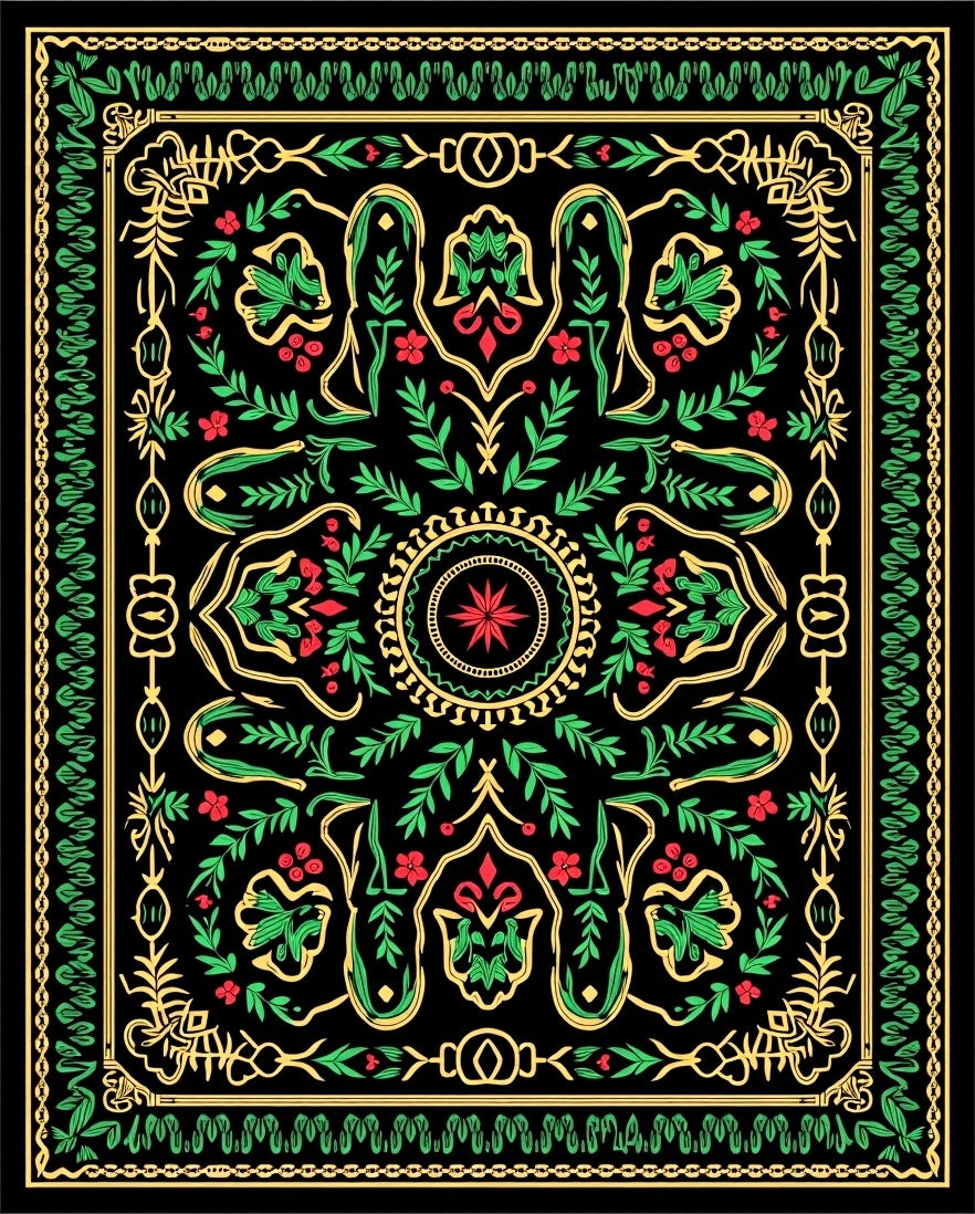 Ornate Crimson Botanical Garden Rug
