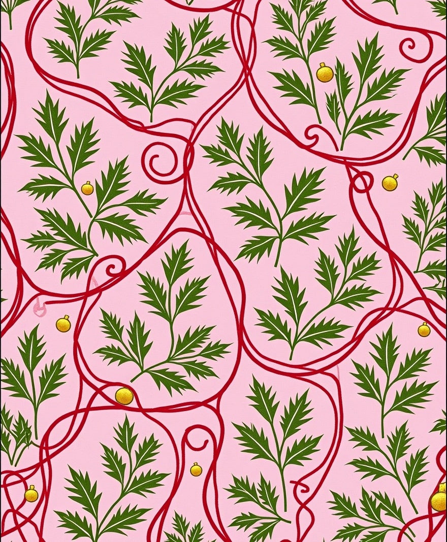 Pink Floral With Red Swirl Pattern Rug