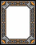 Intricate Black Gold Leaf Pattern Border Rug