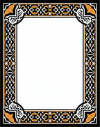 Intricate Black Gold Leaf Pattern Border Rug