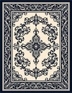 Classic Scrollwork Floral Border Design Rug
