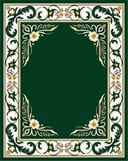 Green Floral Bordered Square Design Rug