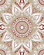 Red White Symmetrical Floral Medallion Rug