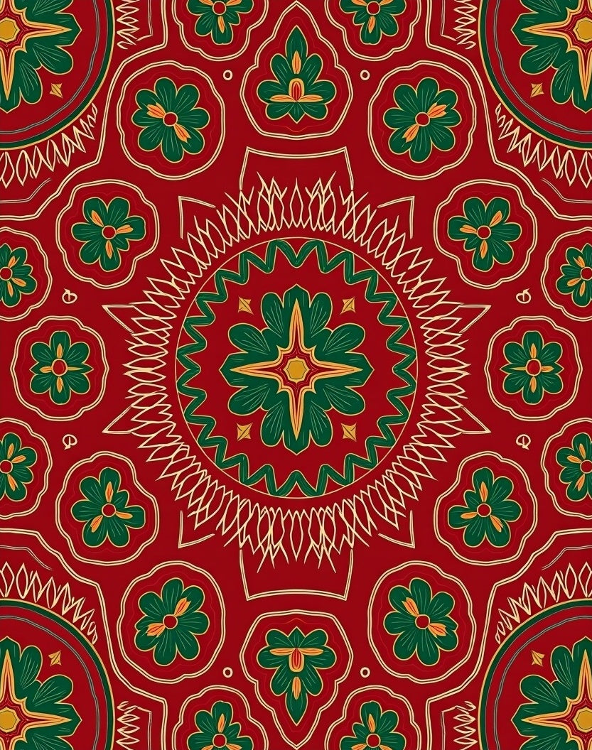 Rich Red Floral Geometric Pattern Rug